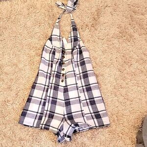 NEW American Eagle Womens Black White Striped Halter Shorts Low Cut Romper Sz. X